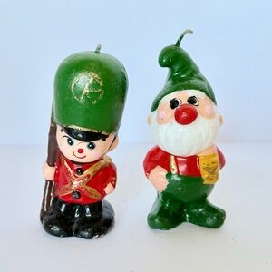 Vintage Interpur Korea Set of 2 Christmas Figural Candles Gnome & Toy Soldier 5”